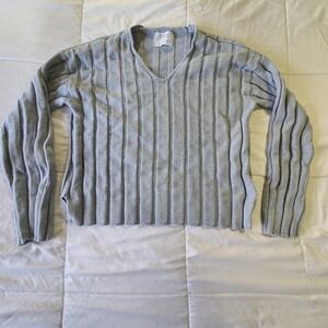 Zara Sweater Women's Size 13-14 Chunky Ribbed Grey Long Sleeve V Neck‎